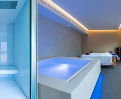 Foto de la bañera de hidromasaje y sala de masajes y baño de vapor